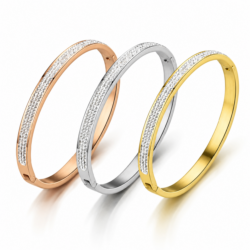 Hinged bracelets with clear CZ gems in gold silver and rose gold