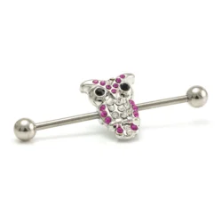 Industrial Barbell with Pink and Clear CZ Owl