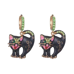 Black Cat with Green cz gems Dangle earrings