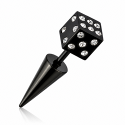 Black fake ear taper with crystal studded dice head