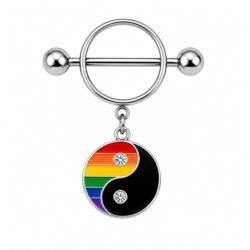 Nipple bar with rainbow yin yang dangle