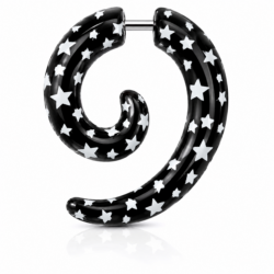 Black fake ear stretching spiral taper with white star pattern