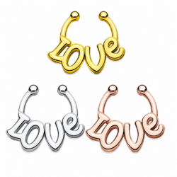 Fake septum rings with LOVE hanger in gold, steel and rose gold