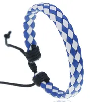 Leather Drawstring Bracelet with Blue and White Pattern