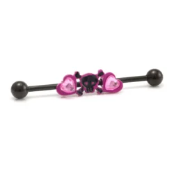 Industrial Barbell with Hearts, Skull and Bones
