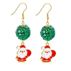 Christmas Earrings with Green Glitter Ball and Santa Dangle