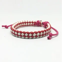 Leather Drawstring Bracelet with Pink and White Pattern