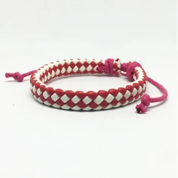 Leather Drawstring Bracelet with Pink and White Pattern