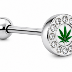 Large domed tongue bar with green pot leaf head