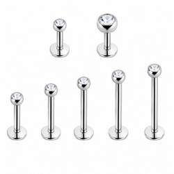 Internally threaded clear CZ labrets in 6mm to 12mm lengths with 2mm and 3mm ball sizes.