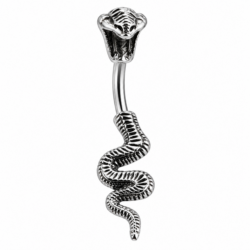 Silver snake belly bar with detailed cobra head and coiled snake design