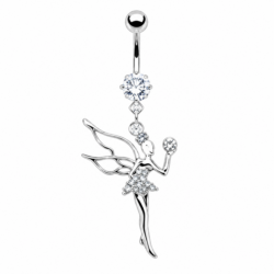 Silver belly bar with fairy dangle
