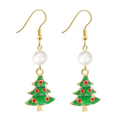 Christmas Tree Dangle Earrings with Gold trim