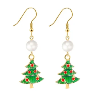 Christmas Tree Dangle Earrings with Gold trim