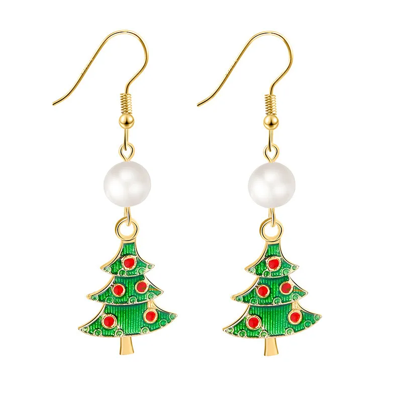 Christmas Tree Dangle Earrings with Gold trim