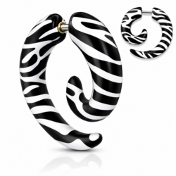 Black and white zebra print fake ear stretching spiral taper