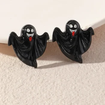 Ghost with red tongue stud earrings