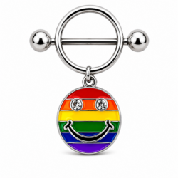 Nipple bar with rainbow smiley face dangle