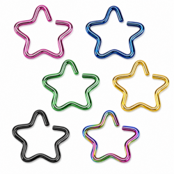 Star shaped rings in pink, blue, green, gold, black and rainbow colours