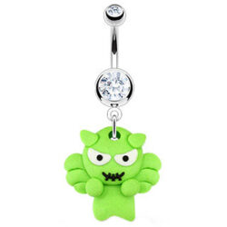 Belly Bar with Rubber Green Monster Dangle