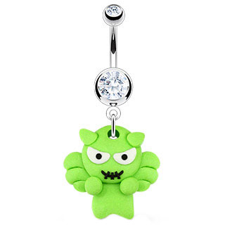 Belly Bar with Rubber Green Monster Dangle