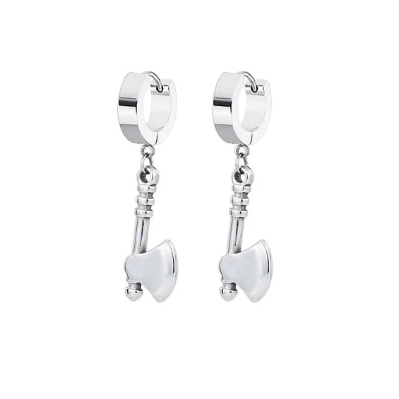 Hoop Earrings with an Axe Dangle