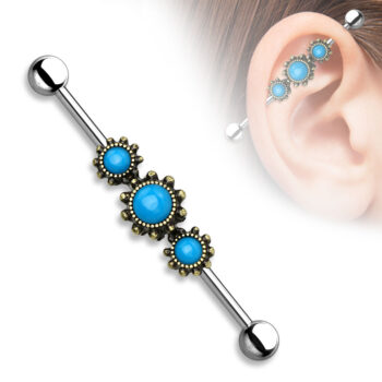 Industrial Bar with Triple Round Turquoise Centre - Image 3
