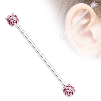 Industrial Bar with 2 Front Facing 7mm CZ Gems - Image 2