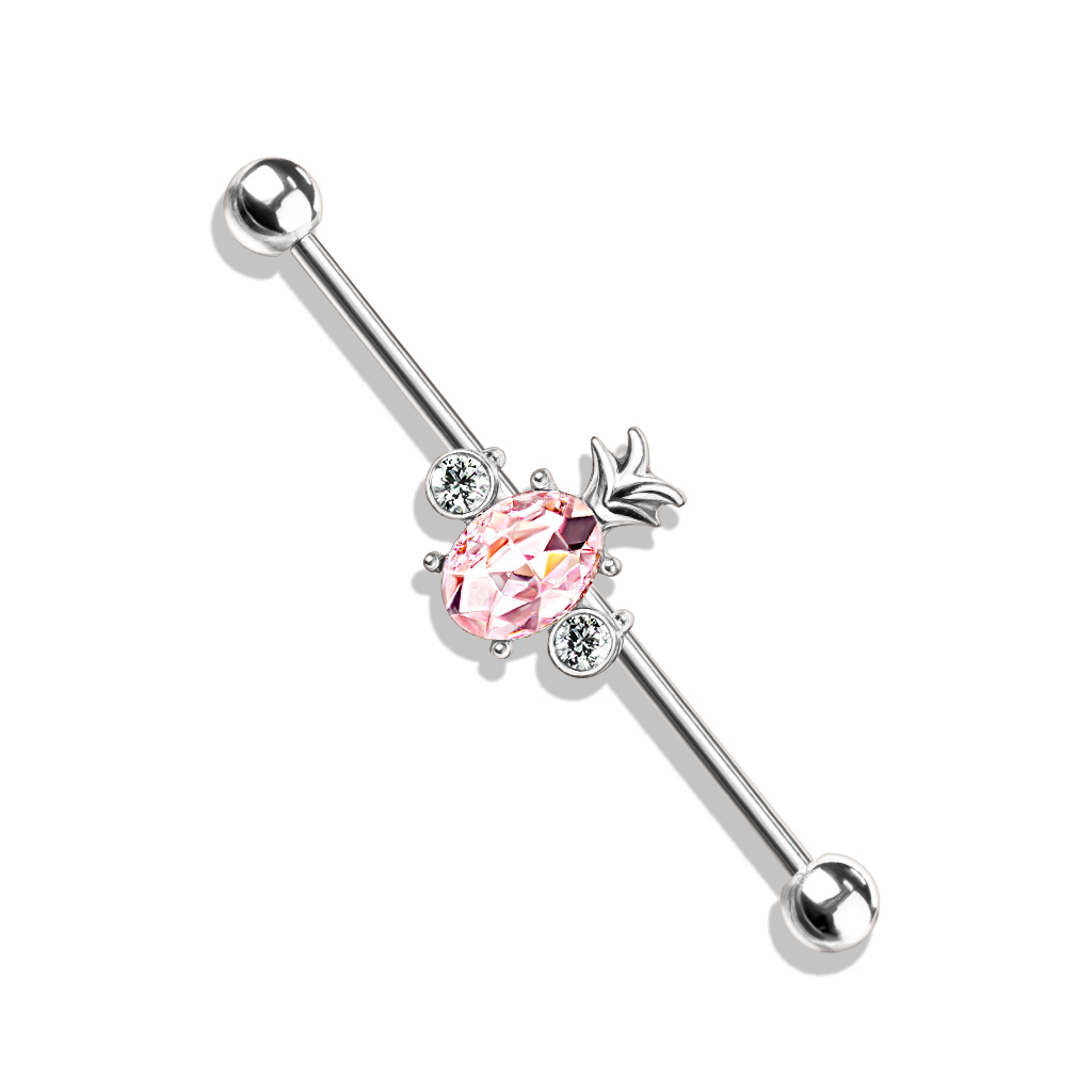 Industrial Barbell with Opalite Stone Pineapple - Image 3
