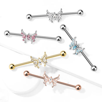 Industrial Barbell with CZ Butterfly