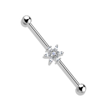 Industrial Bar with Clear CZ Petal Flower - Image 4