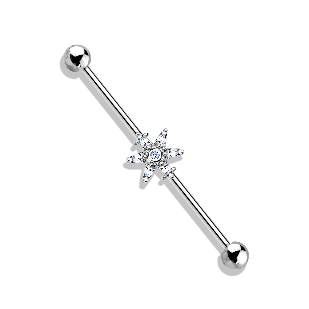 Industrial Bar with Clear CZ Petal Flower - Image 4