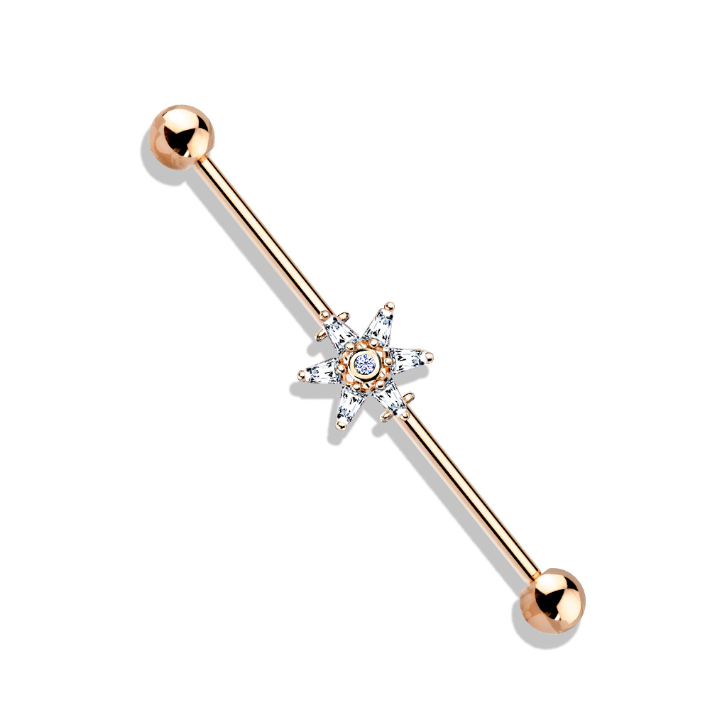 Industrial Bar with Clear CZ Petal Flower - Image 2