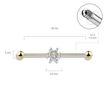 Industrial Bar with Clear CZ Petal Flower - Image 5