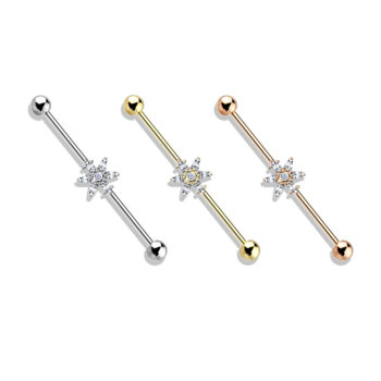 Industrial Bar with Clear CZ Petal Flower