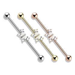 Industrial Bar with Small Clear CZ Flower