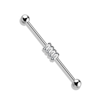 Industrial Barbell with 4 Clear CZ Gems Cluster - Image 4
