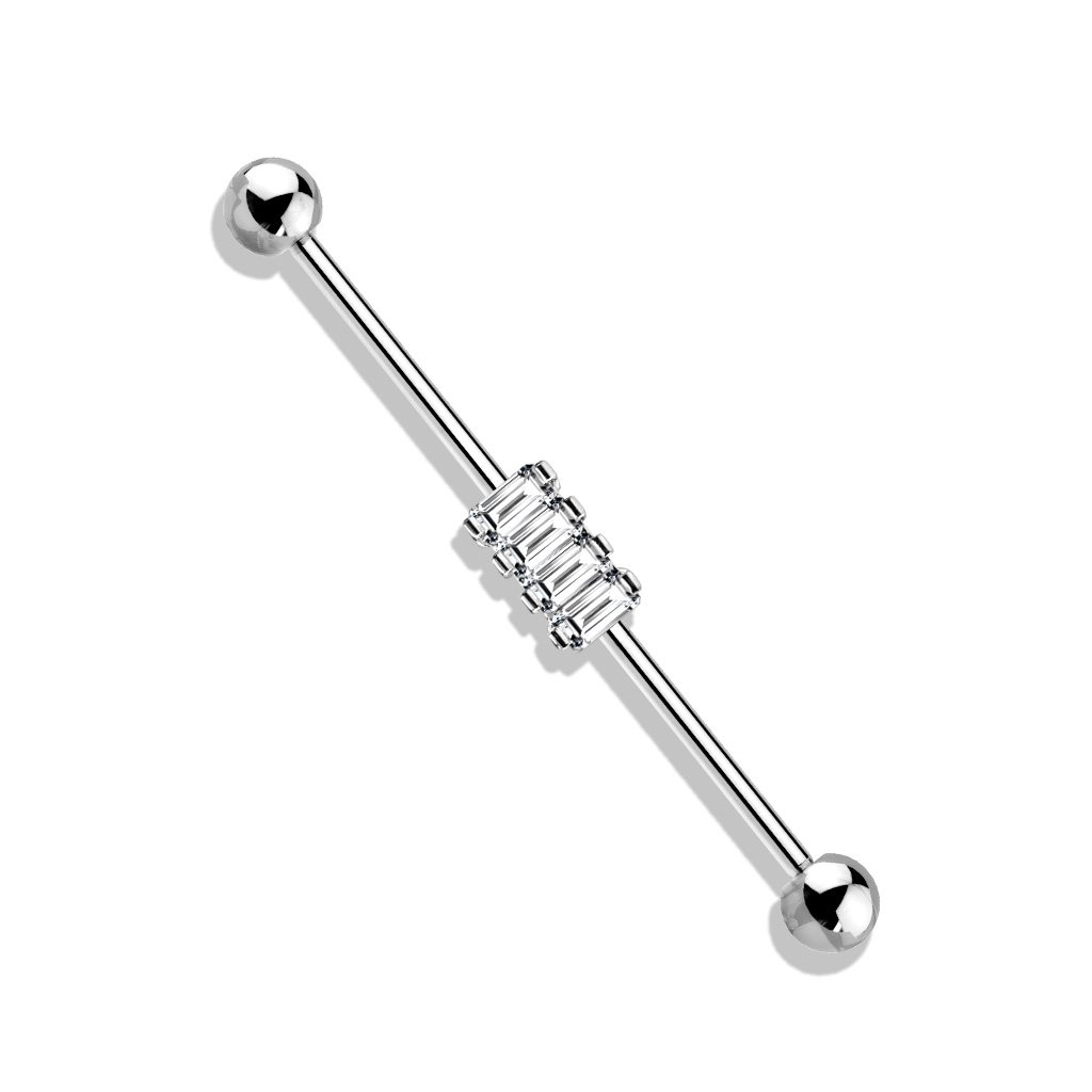 Industrial Barbell with 4 Clear CZ Gems Cluster - Image 4