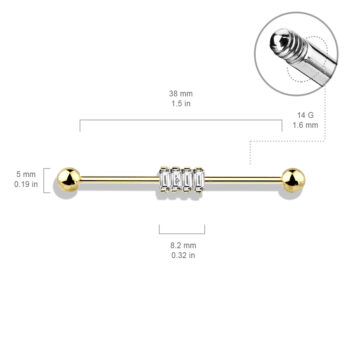 Industrial Barbell with 4 Clear CZ Gems Cluster - Image 5