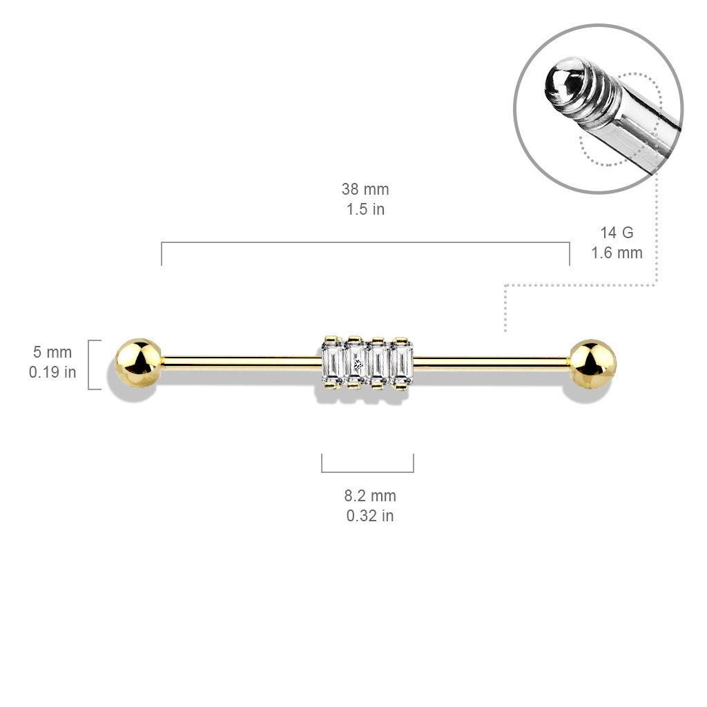 Industrial Barbell with 4 Clear CZ Gems Cluster - Image 5