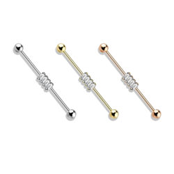 Industrial Barbell with 4 Clear CZ Gems Cluster