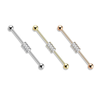 Industrial Barbell with 4 Clear CZ Gems Cluster