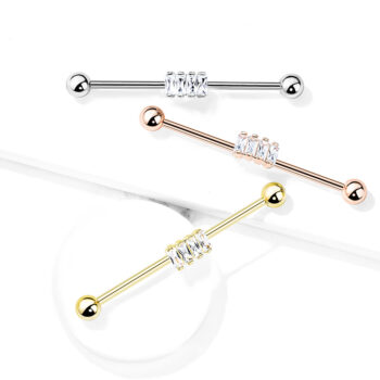 Industrial Barbell with 4 Clear CZ Gems Cluster - Image 6