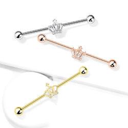 Industrial Bar with Clear CZ Paved Crown