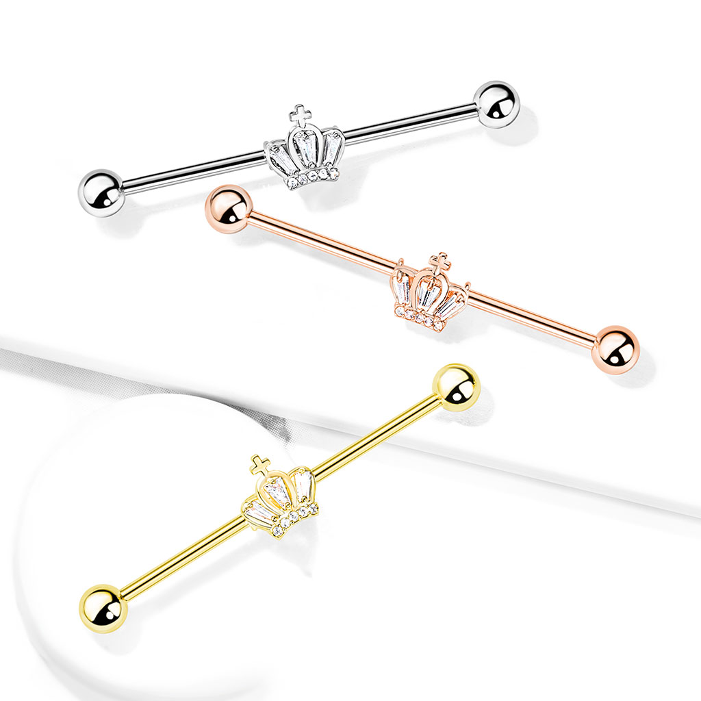 Industrial Bar with Clear CZ Paved Crown