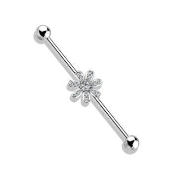 Industrial Barbell with Clear CZ Paved Flower - Image 4