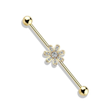 Industrial Barbell with Clear CZ Paved Flower - Image 3