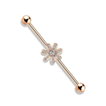Industrial Barbell with Clear CZ Paved Flower - Image 2
