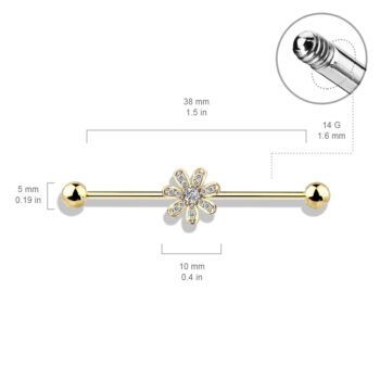 Industrial Barbell with Clear CZ Paved Flower - Image 5