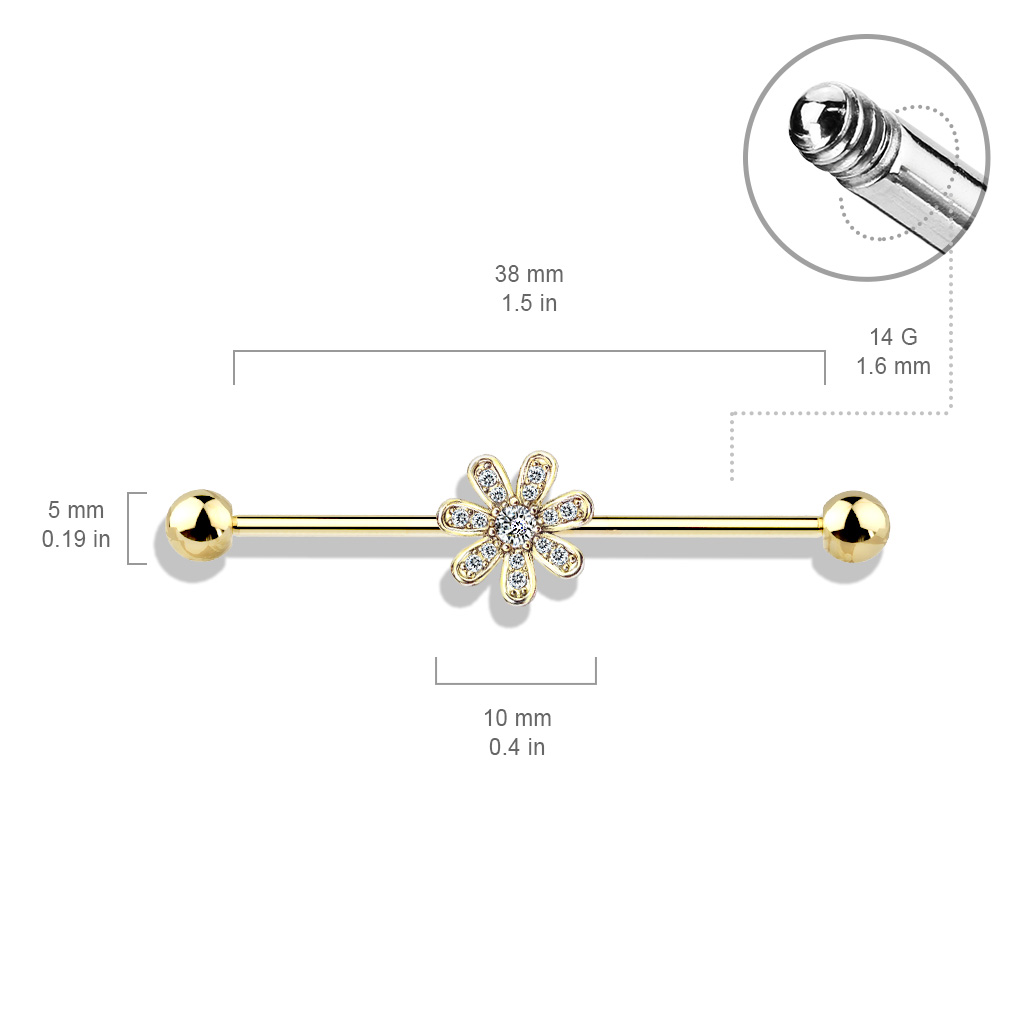 Industrial Barbell with Clear CZ Paved Flower - Image 5